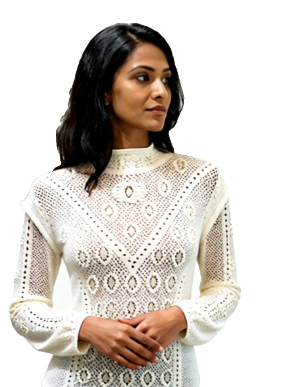 White House Black Market White pointelle diamond delicate mesh Sweater S/P